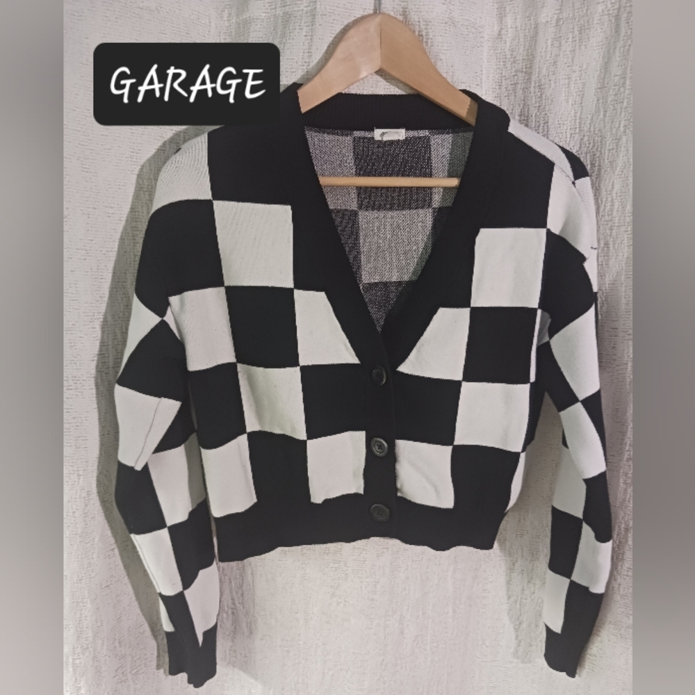 GARAGE Checkered crop sweater cardigan womens XS will fit small